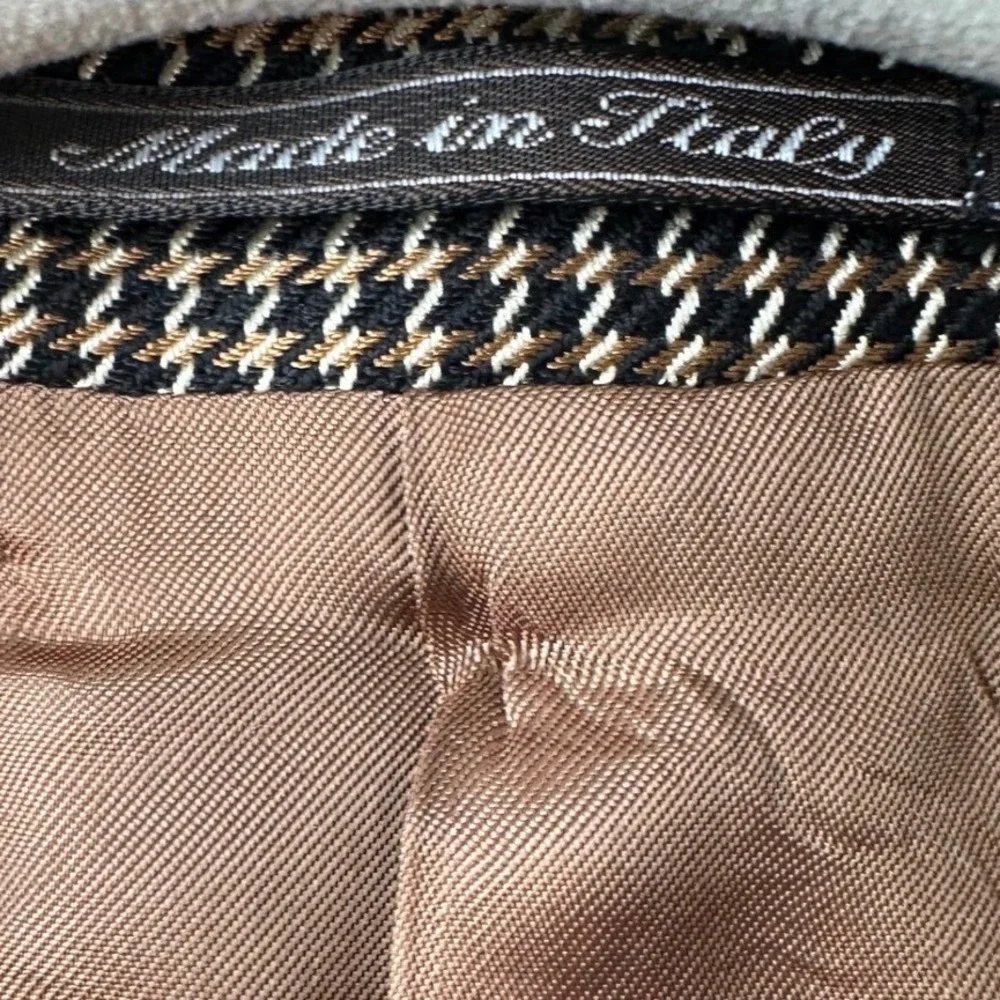 Lubiam Houndstooth Blazer Made in Italy Brown‎ Wool Blend Sport Coat XXL - Picture 4 of 10